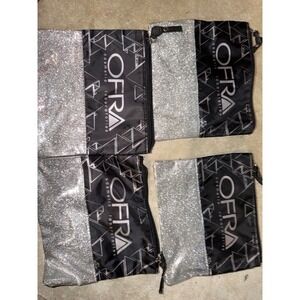 Ofra Cosmetics Silver Glitter Black Geometric Makeup Bag Set of 4 Travel Pouches